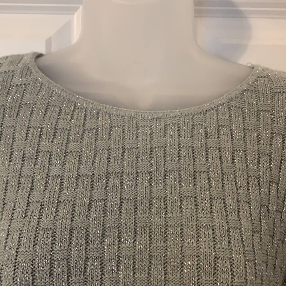 VINTAGE 80s Metallic Silver Basket Weave Woven Sweater - Picture 2 of 9